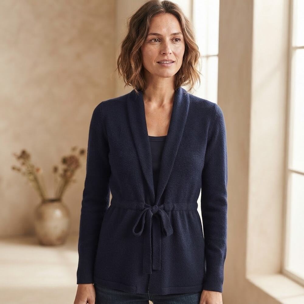 J. Mclaughlin navy blue 100% cashmere tie front cardigan sweater long sleeve XS
